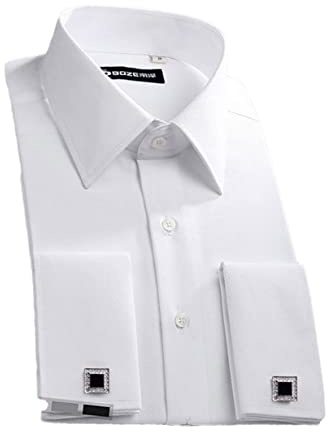 Pulcykp Herren Slim Fit French Manschettenknöpfe Hemd Langarm Baumwolle Smoking Hemd Formal Dress Shirts