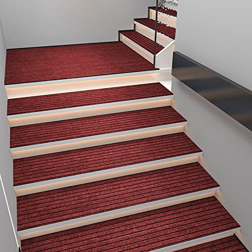 13 Tappetini per Scale Con Fondo In Gomma, Antiscivolo per Tappeti Gradini Scala Interne ed Esterne, Tappeto Antiscivolo per Scale In Legno, Copri Gradini In Rivestimento per Scala Marmo ( Color : Red