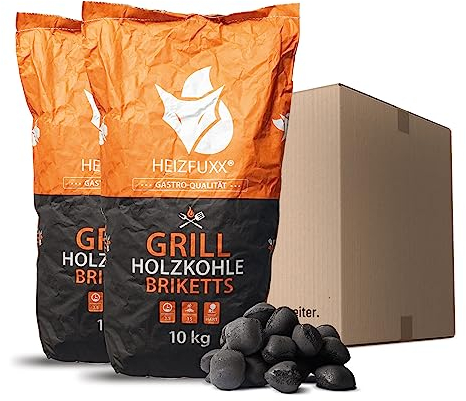 HEIZFUXX Grillholzkohlebriketts 10kg x 2 Sack 20kg 1 Paket Grillbriketts Grillkohle Grillholzkohle Kohle Hartholz BBQ Gastro Restaurant Smoker Dutch Oven Steakhouse Profi Premium Qualität Paligo