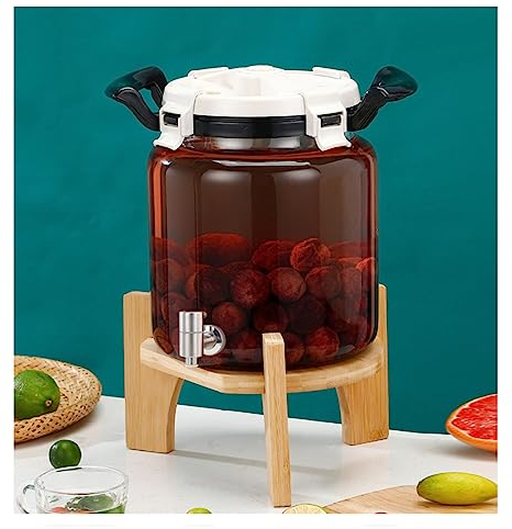 WRJAHCG Dispensador De Bebidas De Cristal,Dispensador De Bebidas De Vidrio con Grifo,Dispensador Bebidas Botella Vidrio Bebida Caliente O Fría para Fría,Café,Leche,Faucet+Base,5L