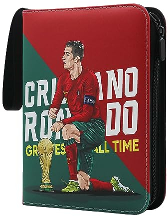 YCWIN Fußball Karten Sammelalbum mit Reißverschluss und 50 Herausnehmbaren Hüllen, 4 Taschen Fussball Sammelkarten Album für 400 Karten, Groß Sport Karten Heft, 3 Ringe Karten Mappe Binder