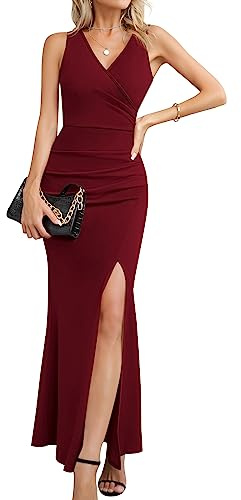 Laughido Vestido Largo de cóctel para Mujer, Vestido de Fiesta, Vestido de Verano, Festivo, Elegante, Bodycon Largo, borgoña, XXL