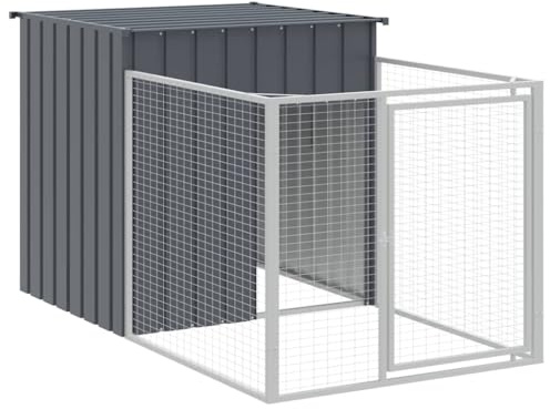 vidaXL Caseta para Perros, Perrera con Tejado Puerta, Casa para Animales, Jaula para Jardín Patio, Acero Galvanizado Gris 110x201x110 cm