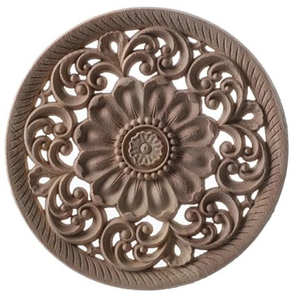 Schnitzerei Onlay Runde Holzschnitzerei Geschnitztes Onlay Florale Holzfiguren Kunsthandwerk Eckapplikationen Rahmen Tür Möbel Dekorativ 15 X 15 Cm