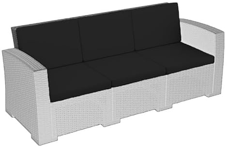 Rattan Furniture Cushion Waterproof Outdoor Seat Pad For Rattan Garden Furniture Chair Cushion Padding Patio 2, 3 or 4 Seater Comfy Set Sofa Cushions Pads Removable Cover (6 Pc Black 3 Seater)