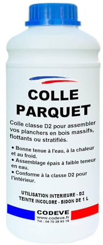 Colle Parquet - Codeve Bois - 1L - Intérieur - Pour L'assemblage De Votre Parquet, Plancher, Escalier Ou Autre Sol En Bois.
