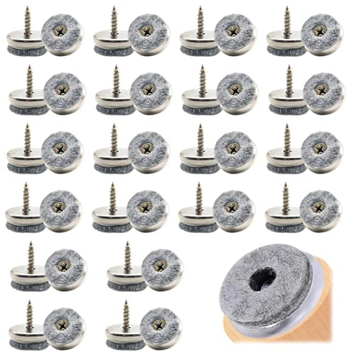 40 PCS Felt Gliders Screws, 22mm Furniture Felt Pads for Carpet & Hardwood Floors, Easy Screw/Nail Installation, Scratch & Noise Protection for Chair Legs, Sofa, Table (Grey)