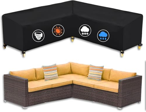 Housse de protection pour meubles de jardin, en forme de L, imperméable, charge lourde, tissu Oxford 210D, résistant aux UV, pour salon de jardin, salon, canapé d'angle (215 x 215 x 87 cm)