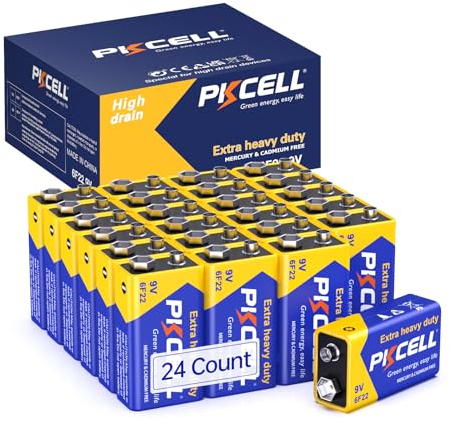 PKCELL Batterie 9 V PP3/6F22 (Pack de 24) - Batterie carrée 9 V fiable pour bureaux, ateliers et maisons à forte utilisation - Conception étanche - Durée de conservation de 3 ans - Certifiée UKCA/CE