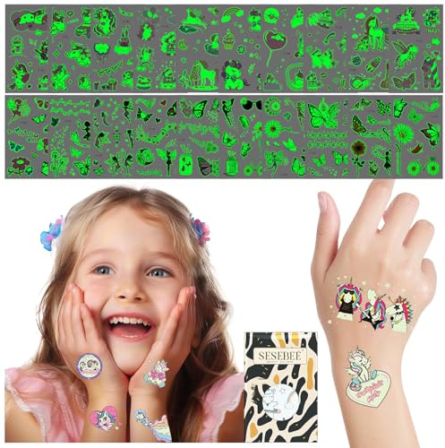 200PCS Leuchtende Schmetterling Tattoos Für Kinder, Einhorn- Und Schmetterling-Themen Temporäre Tattoo-Aufkleber, Leuchtende Tattoos Im Dunkeln Für Jungen Und Mädchen, Kinderparty-Geschenke
