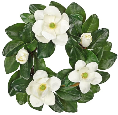 Künstlicher Magnolienkranz Künstliche Blumenkranz Türkranz Deko groß Ø50cm Türkranz Wandkranz Frühlingsdeko für Frühlings-Sommer-Osterdekoration, Zuhause, Parties, Türen, Hochzeiten
