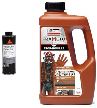 SIKA Revêtement anti-gravillons, Noir, 1 L & Rubson Frameto Stop-Rouille – Traitement anti-rouille pour intérieur et extérieur – Convertisseur de rouille à effet immédiat, peut être peint