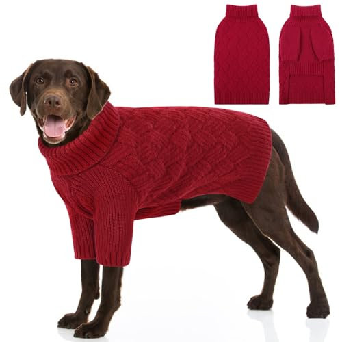 SUNFURA XXL Hundepullover für extra große Hunde, warmer Rollkragenpullover, Weihnachtspullover für kaltes Wetter, Strickpullover für Golden Retriever, Labrador Retriever, Rot
