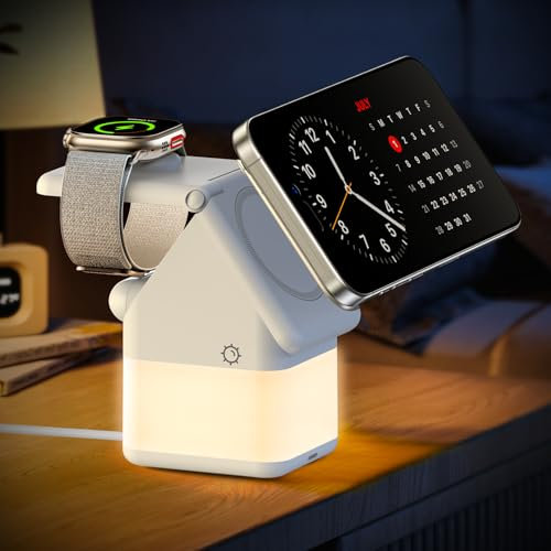 WSKEN 3 in 1 Faltbare Ladestation für Apple Watch und iPhone iPod, Reise Ladestation für iPhone 16/15 Pro Max/14/13/XR/8 Plus/SE, Apple Wireless Charger für iWatch 9/Ultra/8/7/6/SE/5/4/AirPods Pro 3