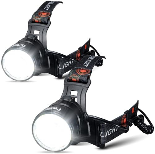 by M2Tec CREE LED Kopflampe Stirnlampe aufladbar freihändig 90° verstellbarer Scheinwerfer Rücklicht - Indoor Outdoor Kinder Erwachsene Kopfleuchte für Camping Laufen Wandern Angeln (2x Schwarz)