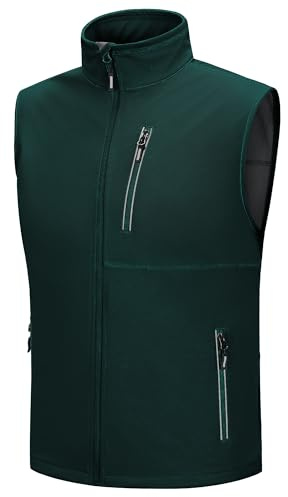 Outdoor Ventures Softshell väst herr utomhus cykelväst vattentät vindtät ärmlös jacka full dragkedja andningsaktiv löparväst, Mörkgrön, XXL