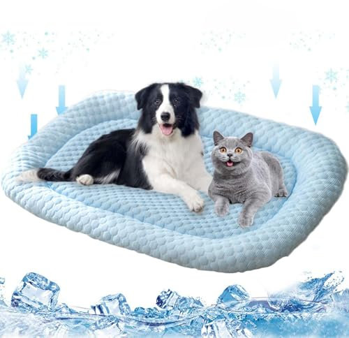 Orgrul Kühlmatte für Hund Upgrade, Selbstkühlende Hundematte, Sommer Haustiere Kühlmatte, Waschbare mit Reißverschluss Eisseidenunterlage rutschfeste Weiche Kühldecke für Hunde, 35 * 45cm (Blau)
