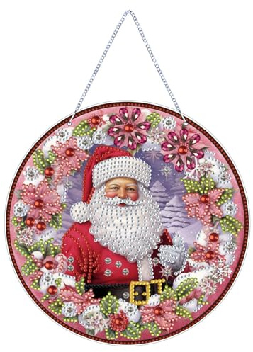 CXINLky DIY Diamond Art Painting Anhänger mit Kette, Diamant Painting Bilder, Weihnachten Diamond Malerei Wandbehang Kits für Fenster Wand Eingang Garten Decor-18-Weihnachtsmann
