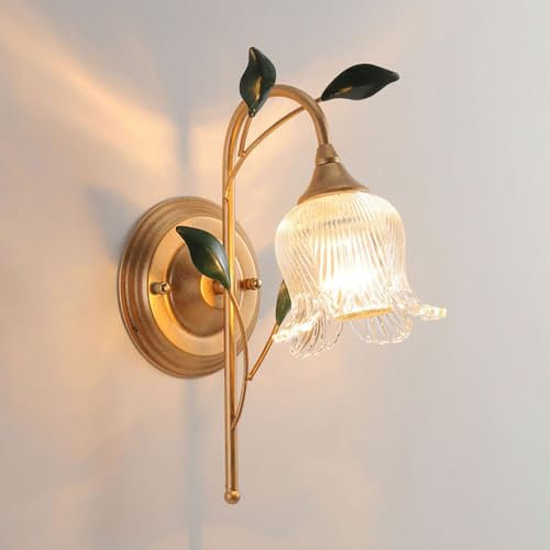 Jadssox Glas-Wandleuchte, Moderne Blumen-Wandleuchte, Gold-Finish, Wandbeleuchtung, Nachttisch-Wandleuchte, Florale Wandleuchten für Wohnzimmer, Schlafzimmer, Heimdekoration
