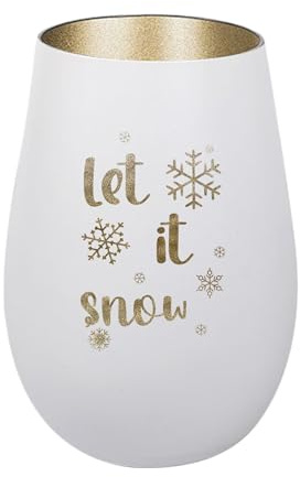 Der-Porzellan-Laden Windlicht mit Gravur Let it Snow, Weiß Gold, Teelichthalter Weihnachten aus Glas, Weihnachtsdeko Tischdeko