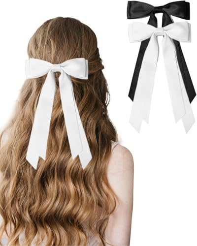 2 PCS Haarschleife - Elegante Haarschleife Damen, Französische Haarspange Schleife, Schleife Haare - Perfekt für stilvolle Frisuren (Weiß/Schwarz)