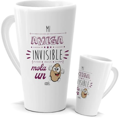 Taza Amiga | Taza Cónica Gigante de medio litro | Taza mi Amiga Invisible Mola un Huevo | Regalos Divertidos paras Amiga Invisible | Frase Original y Graciosa | Idea de Regalo | Café y Té