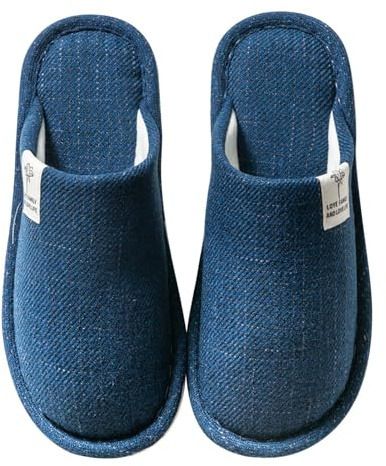 Colexy Pantofole Donna Uomo Antiscivolo, Lino di Cotone Materiale Comode e Traspiranti Slippers per Interni Pantofole Ospiti Lavabili Autunno Inverno Ciabatte per Hotel Casa Spa (Blu, 42-43)