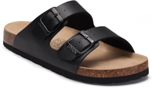 Litfun Women's Cork Footbed Sandals with Adjustable Buckle Black 39