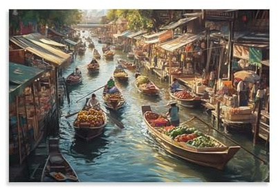 ZHUICHENG Bangkok Fiume Mekong Quadro Appeso/Dipinto A Olio–Affresco Su Tela 3D Per Bagno&Ufficio. Arte Murale Impermeabile&Resistente Agli Urti, Design Moderno Su Tela 12x18inch(30x45cm)