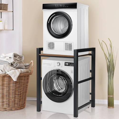 Armario Mueble para Lavadora Altura Ajustable Metal Soporte Lavadora Secadora Exterior Carga 350kg, 75x65x105 cm para Baño Cocina Lavandería Balcón,Blanco/Negro