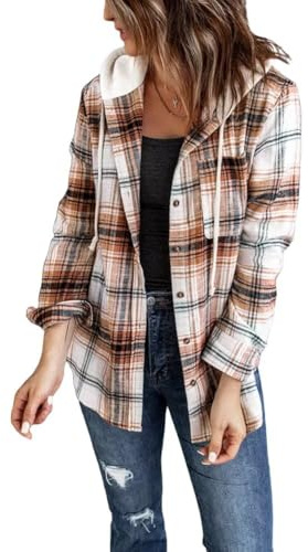 LACOZY Chemise à carreaux en flanelle à manches longues surdimensionnée pour femme