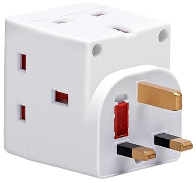 Double Dragon 3 Way Plug Adapter UK, 3 Pin Plug Adapter 3 Way 13Amp Wall Socket Adapter, Multi Plug Extender Socket Splitter Extension Block for Kitchen, Home, Office