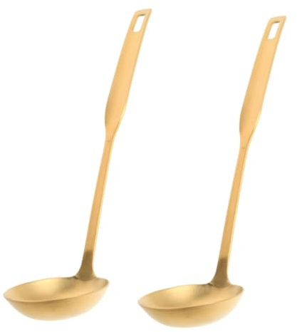 CIYODO 2pcs Gold Stainless Steel Cooking Ladle Thickened Heavy Duty Soup and Sauce Serving Spoons for Hot Pot Porridge and Buffet Use with Enhanced Strength and Elegant Design