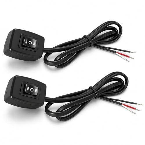 Powice 2X Kippschalter 12V mit Selbstklebender Rückseite 3 Einstellstufen, 3 A 12 V/24 V Schalter mit 75 cm Kabel, 12 V Kippschalter für die Steuerung der Autolichtelektronik