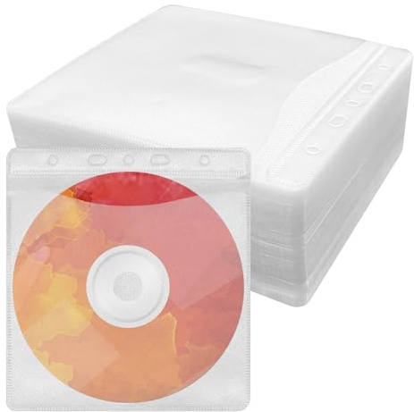 WOKICOR 100 Stück CD/DVD Hüllen Doppelseitige CD Hüllen Plastik Transparent Kunststoff CD/DVD Hülle für CD Aufbewahrung Schutzhüllen Cd Rohlinge für Aufbewahrung Single und Doppel (Weiß)