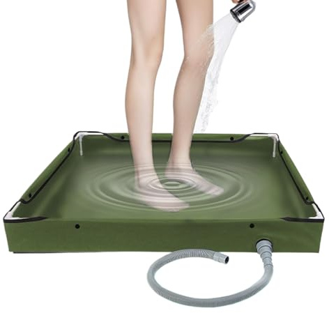 Gupcaqosjw Shower Tray, Outdoor Shower Tray for Camping Tent and Adventurer Travellers - Camping Bathroom Equipment with Drain Hose for Adults Travellers Bath Backpacking