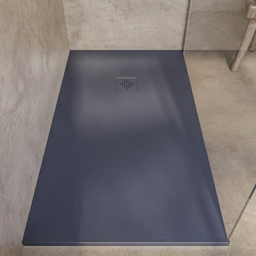 SOULBATH Plato de Ducha - Resina - Gel Coat - Textura Liso/Piedra - Antideslizante - Color Pizarra - 180X75- Extraplano 3cm. Incluye Válvula de desagüe - REJILLA MISMO COLOR