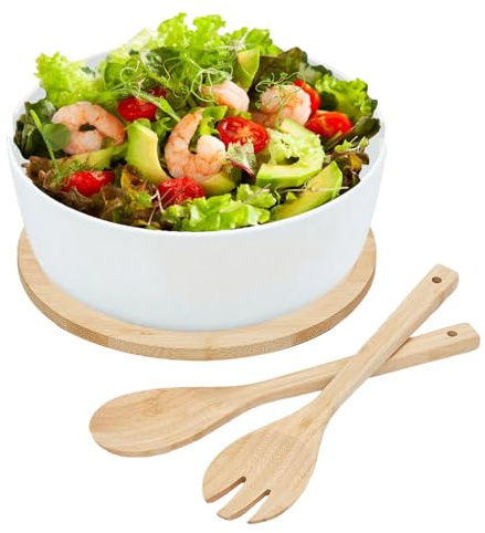 Ensaladera grande – Contenedor de alimentos de gran tamaño para comidas familiares, profundo | Elegante bandeja de bambú para servir verduras, aperitivos y frutas, vajilla ligera de