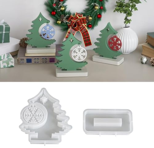 KLINNA 2 stampi in silicone natalizi per albero di Natale 3D e fiocco di neve, stampi con base per resina e gesso, stampi in silicone per colata come ciondolo o decorazione da tavolo, stampo per