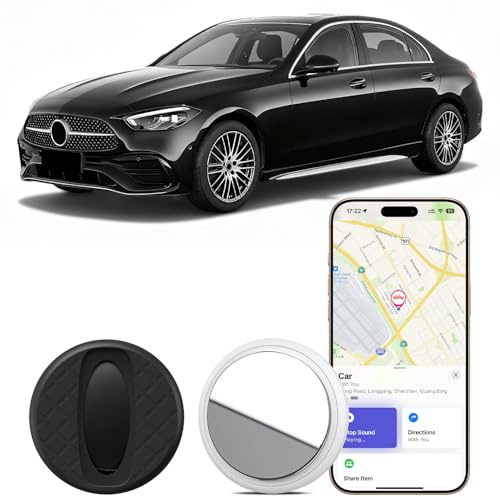 Traceur GPS Voiture, Localisateurs Bluetooth Fonctionne avec A-pple Localiser(iOS Uniquement) Étui de protection magnétique, batterie supplémentaire, Étanche IP65, Aucuns frais supplémentaires (Blanc)