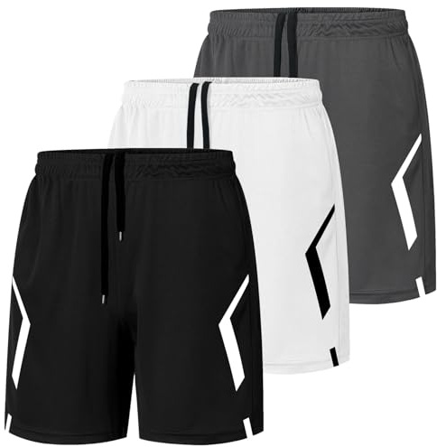 KENAIJING Paquete de 3 Pantalones Cortos Secado Rápido Deporte para Hombre Shorts para Correr Baloncesto Gimnasio Tenis Calzonas (XL, Negro,Blanco,Gris)