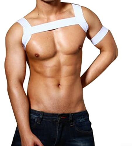 SMZhomeone Men's Elastic Straps Chest Harness for Clubbing and Cosplay Comfortable Muscle Body Design (White)