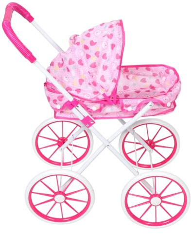 Kisangel Passeggino per Bambole Giocattolo Rosa Baldacchino, Ampio Spazio e Accessori, Gioco di Ruolo per Bambine e Viaggio Carrozzina Finta Interattiva