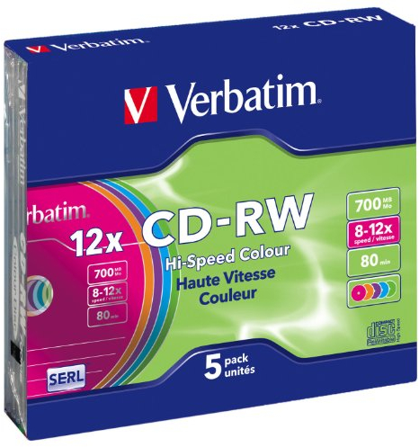 Verbatim CD-RW DataLifePlus 8-10X 700MB Colour,5 Pack, 43167 (Colour,5 Pack)
