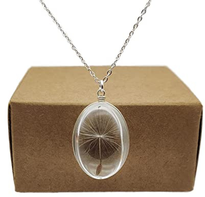 Collier Pissenlit Faire Un Souhait Verre Ovale Argent Sterling 925 Femmes