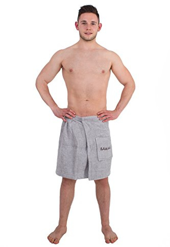 Julie Julsen Saunakilt für Herren 50 x 150 cm Druckknöpfen und Gummizug 100% Baumwolle Tasche aufgesetzt Silber
