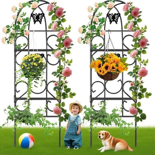 Amagabeli 2 Pezzi Traliccio da Giardino 152 x 46 cm Antiruggine Ferro Nero Farfalla Verdure in Vaso Fiori Patio Reticoli Metallici Griglia Pannelli Supporti