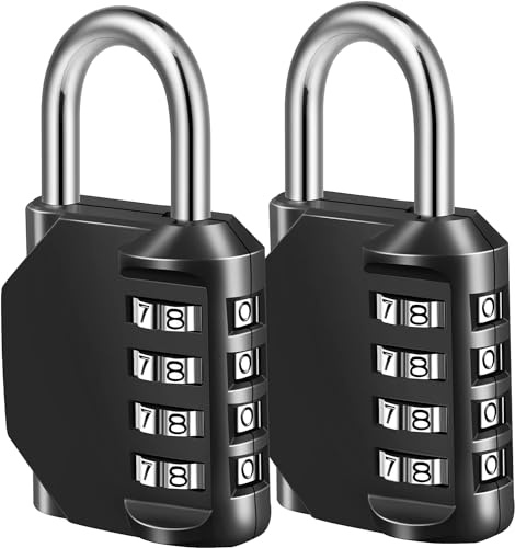 Fayleeko Kombinationslås, 4-siffrigt hänglås för skola gym sport skåp, staket, verktygslåda, fodral, hasp skåp förvaring (2-pack, svart)