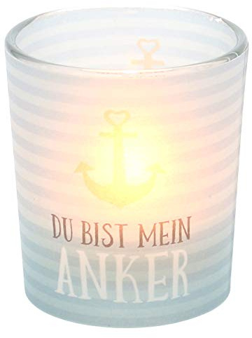 Windlichtglas mit Motiv auf Einer transparenten Banderole, inkl. 1 Teelicht, H/Ø: 6,5 x 6 cm, Motiv: Du bist Mein Anker.