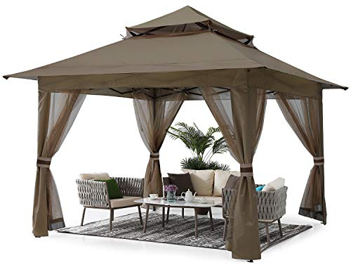 ABCCANOPY 3.6x3.6M Pavillon wasserdicht Pop-Up Gartenpavillon Festival Sonnenschutz,mit 4 Gazen,Braun